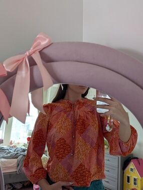 Pink & Orange Paisley Print Blouse Size Medium